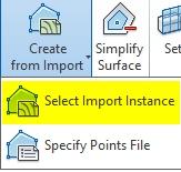 Massing & Site Toposurface seçilir. Create from Import Select Import Instance ile transfer edilen CAD dosyasına tıklanır.