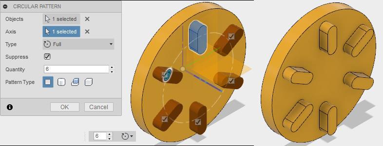 Resim 3. 13 Circular Pattern örneği Axis (çoğaltma ekseni) kısmından döndürme ekseni seçilir.