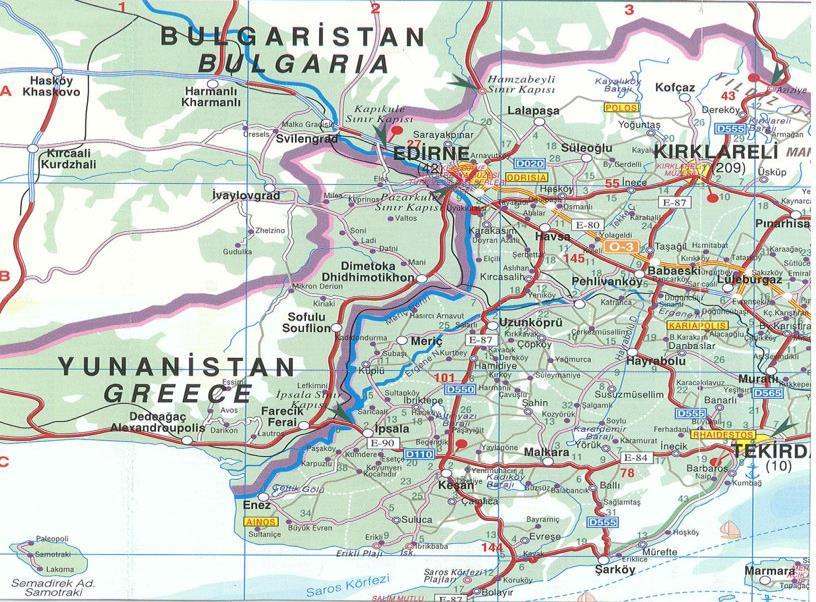 38 Şekil 2. Enez İlçesinin Coğrafi Konum Haritası ENEZ İlçe, kuzeyindeki Çandır dağından Saros Körfezine doğru eğilmenmiş bir arazi üzerine yerleşmiştir.