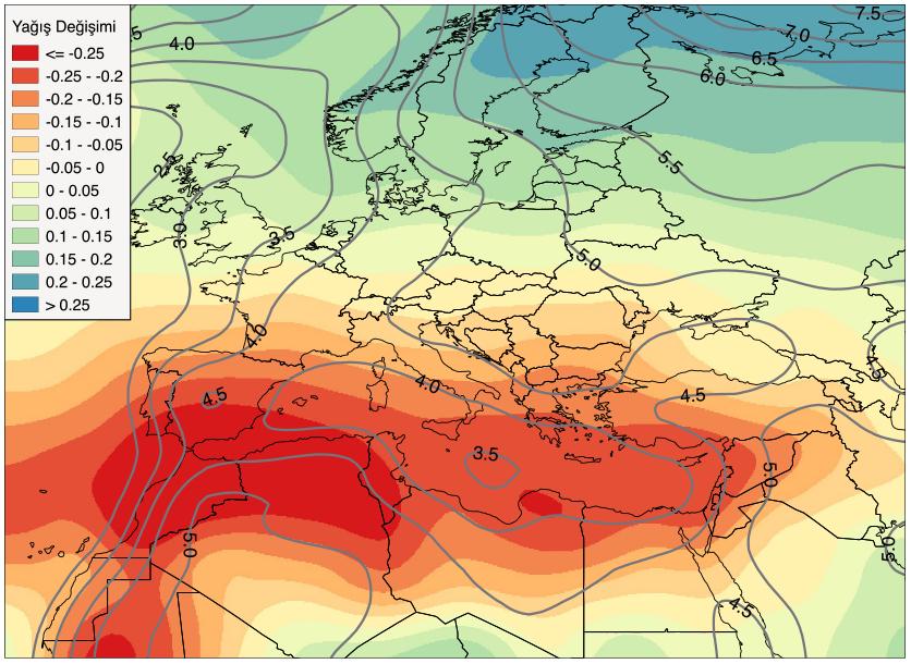 Bahsi geçen projeksiyonların hemen hemen tamamı Akdeniz havzasında yağış azalması konusunda görüş birliği içerisindedir [4], [5].