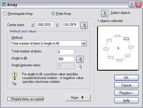 Sınıf aktivitesi Array (Dizi) 2 Command: array Array diyalog kutusu görünür. 1. Array çeşidini seçiniz: Polar 2.A ve B giriniz. 3. Select object düğmesini tıklayınız. 3.1 Nesneyi tıklayınız. 3.2. Sağ tıklayınız.