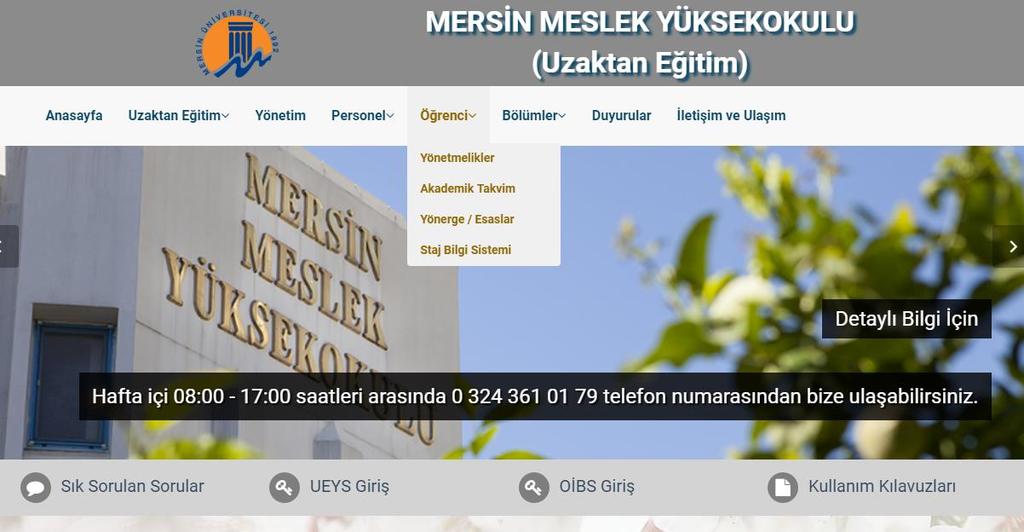 Öğrenci Menüsü: Öğrenci menüsünün alt başlıklarından Akademik Takvim sayfasında dönem içi ve dönem sonu sınav tarihlerini görebilirsiniz.