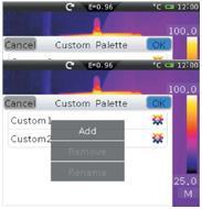2 Görüntü Paleti Görüntü Paleti, ekrandaki kızılötesi görüntülerin sahte renk sunumunu değiştirmenizi sağlar. Belli uygulamalar için çeşitli paletler mevcuttur.
