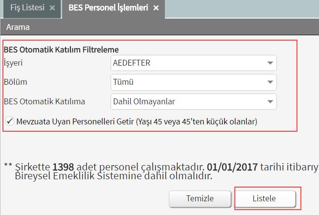 Listeme Yapıldıktan sonra; Tüm Personeller eklenecekse