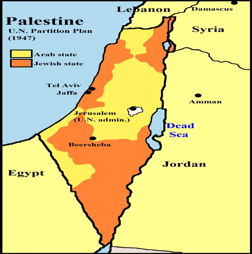 Paylaşım planı, Filistin'in yüzde 56,47'sini Yahudi devletine, yüzde 43,53'ünü de Arap devletine bırakıyordu. Kudüs ise uluslararası bir idare altında olacaktı.