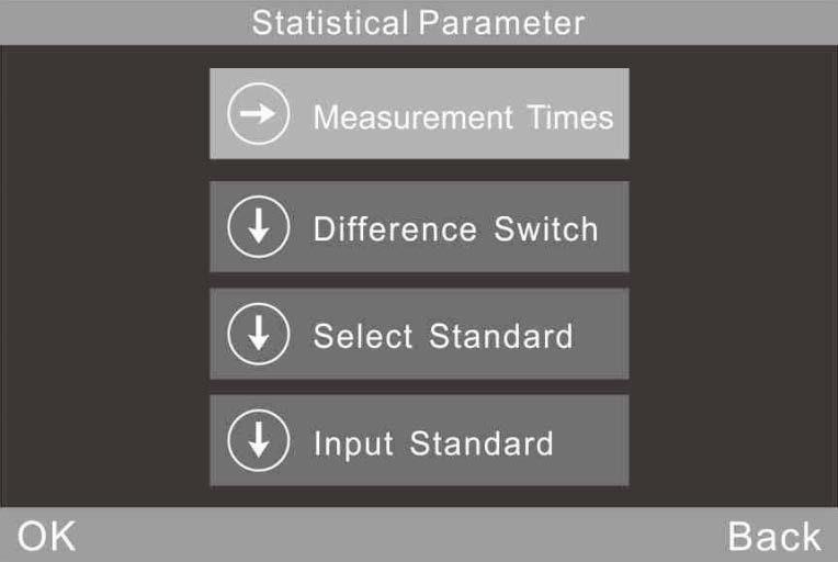 3.3.2 İstatistiksel Mod Parametresi Kullanıcılar ölçüm zamanlarını, fark anahtarı, standart ve giriş standardını seçebilir.