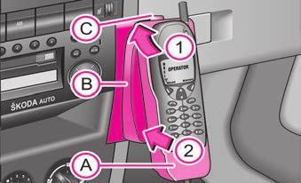 94 İletişim İletişim Üniversal telefon bağlantısı* Fabrika çıkışında bir telefon tutma aparatı verilmektedir. Tutma aparatı orta konsola sabitlenmiştir.