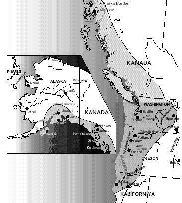 Sierra Nevada ve Cascade lar British Columbia da Kıyı Sıradağlarıyla birleşerek kuzeye doğru uzanır ve Alaska Sıradağlarıyla son bulurlar.