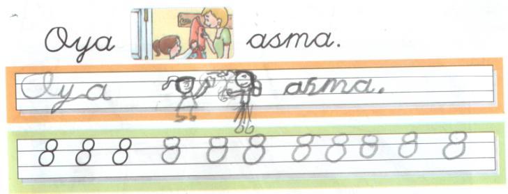 Örnekte görüldüğü gibi, çocuk yazı yazarken resim yapmaya zorlanıyor.