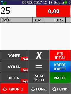 10.2. Kredi Kartlı Satış İşlemi Ekran yandaki gibi satış ekranındayken KDV Grubu kullanarak satış yapmak için sırasıyla; Cihaz Tuşları kullanılarak Tutar girilir.