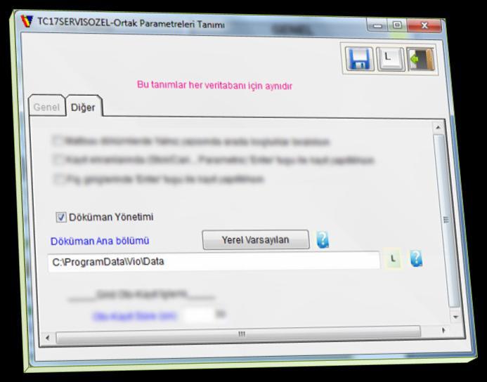DOKÜMAN YÖNETĠMĠ Doküman yönetimi seçildikten sonra Yerel Varsayılan butonu ile dokümanların kaydedilip tutulacağı Doküman ana bölümü seçilir veya L butonu ile