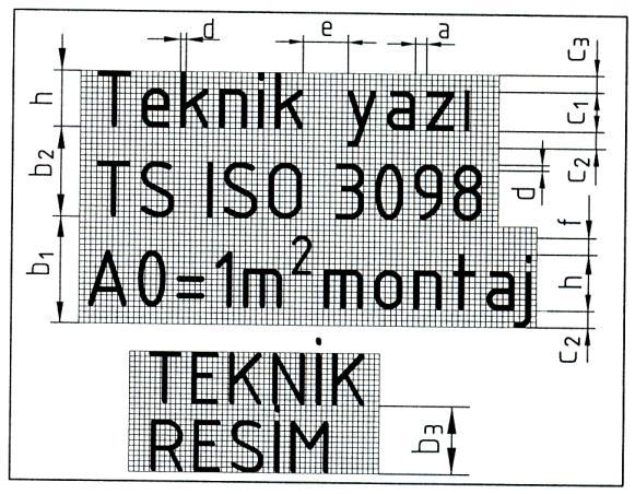 Yazı kalınlığı, yazının büyüklüğüne göre seçilir. Yazının birleşen köşeleri keskin ve tam birleşmiş olmalıdır. 3.2. Teknik Resimlerde Kullanılan Terimler Şekil 1.