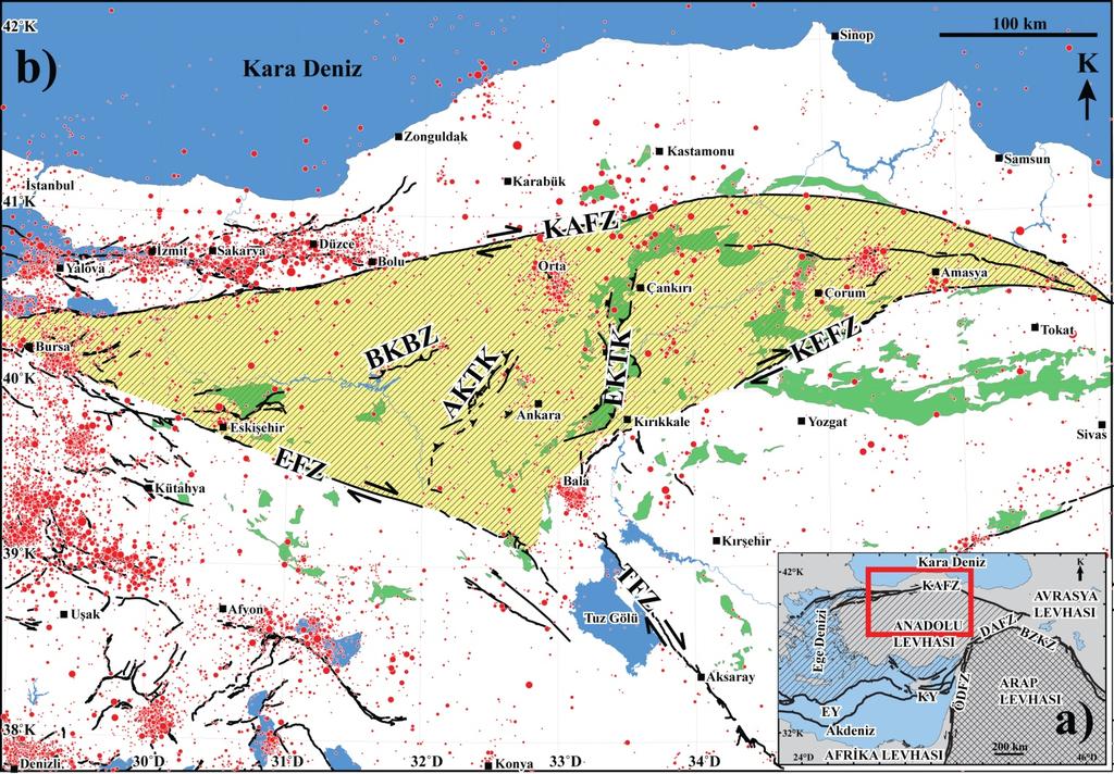 structures produced earthquakes smaller than magnitude 5 during the instrumental period. However, these tectonically active structures have the potential to produce larger earthquakes.