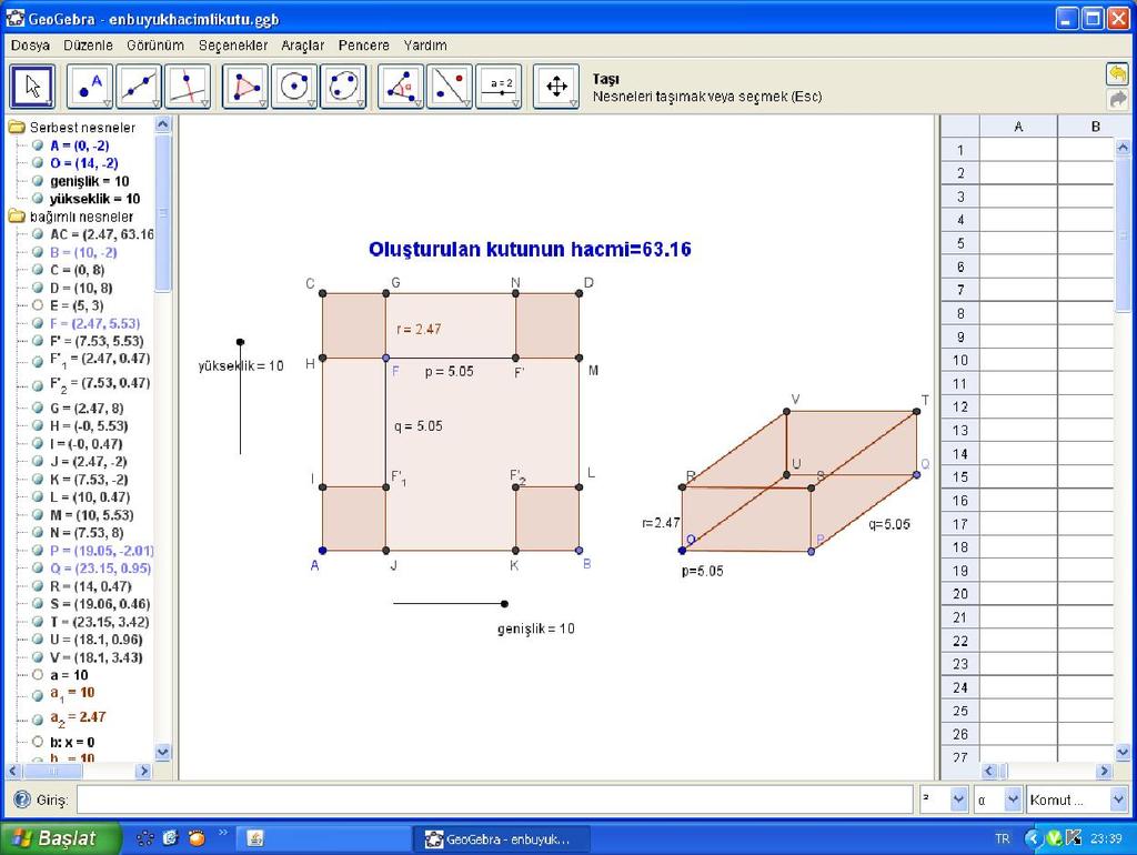 GEOGEBRA KULLANILARAK HAZIRLANAN ÇALIŞMA SAYFALARI Sınıf Düzeyi : 12 Öğrenme Alanı Alt Öğrenme Alanı : Temel Matematik : Türevin Uygulamaları Kazanımlar : ÇALIŞMA SAYFASI 1 2.