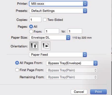 Uygulamanın ayarlarında (çoğu uygulamada "Page Setup") zarf boyutunu seçin ve ardından aşağıdaki adımları uygulayın.
