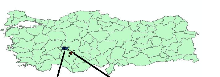 2. Çalışma Alanı Ilgın Çavuşçu Gölü 1. Çalışma Alanı Konya Merkez Şekil 2.1. Çalışma Alanlarının Türkiye Haritasındaki Yerleri 2.