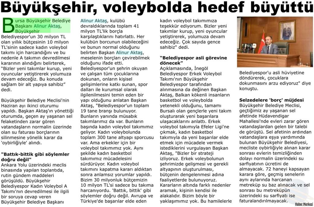 BÜYÜKSEHIR, VOLEYBOLDA HEDEF BÜYÜTTÜ Yayın Adı : Mücadele Gazetesi