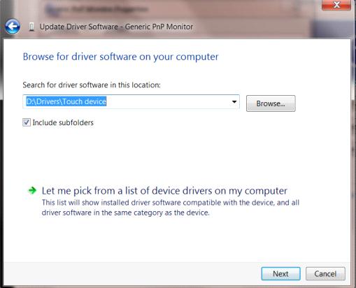 Gözat düğmesini tıklatın ve aşağıdaki dizine gidin: X:\Driver\module name (burada X, CD-ROM