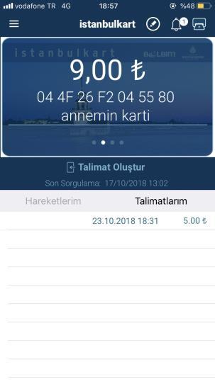 NFC ile istanbulkar a talimat yükleme ekranları İnternet şube ya da