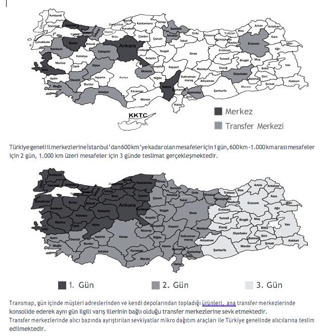 S e r v i s l e r Türkiye deki Hizmet Ağı Transmap, Türkiye genelinde kurmuş olduğu dağıtım ağı ile 24 transfer merkezi üzerinden 81 ilde dağıtım hizmeti vermektedir.