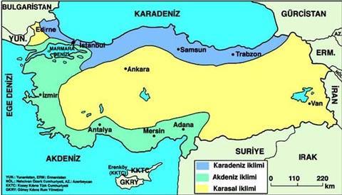 Akdeniz İklimi Akdeniz iklimi, Türkiye de, Marmara, Ege ve Akdeniz kıyı kuşağında, dağlık sahaların denize bakan kısımlarında etkilidir.