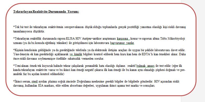 4. Jenerasyon EIA tekrarlayan reaktif Tanı rehberi Bölüm-2: hıv enfeksiyonlarının taranması, tanısı ve takibinde