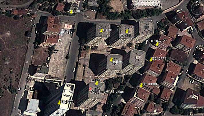 Şekil 17. Binaların ve Cihaz İstasyon Noktalarının Uydu Görüntüsü Çizelge 7.