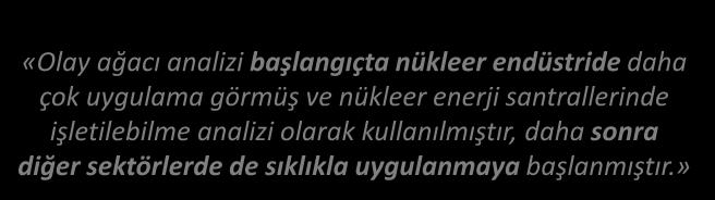 RİSK DEĞERLENDİRME ETA (Olay Ağacı Analizi) «Olay ağacı analizi başlangıçta nükleer endüstride daha çok uygulama görmüş ve nükleer