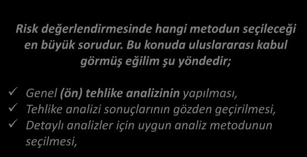 RİSK DEĞERLENDİRME UYGUN METODU SEÇMEK Risk değerlendirmesinde hangi metodun seçileceği en büyük sorudur.