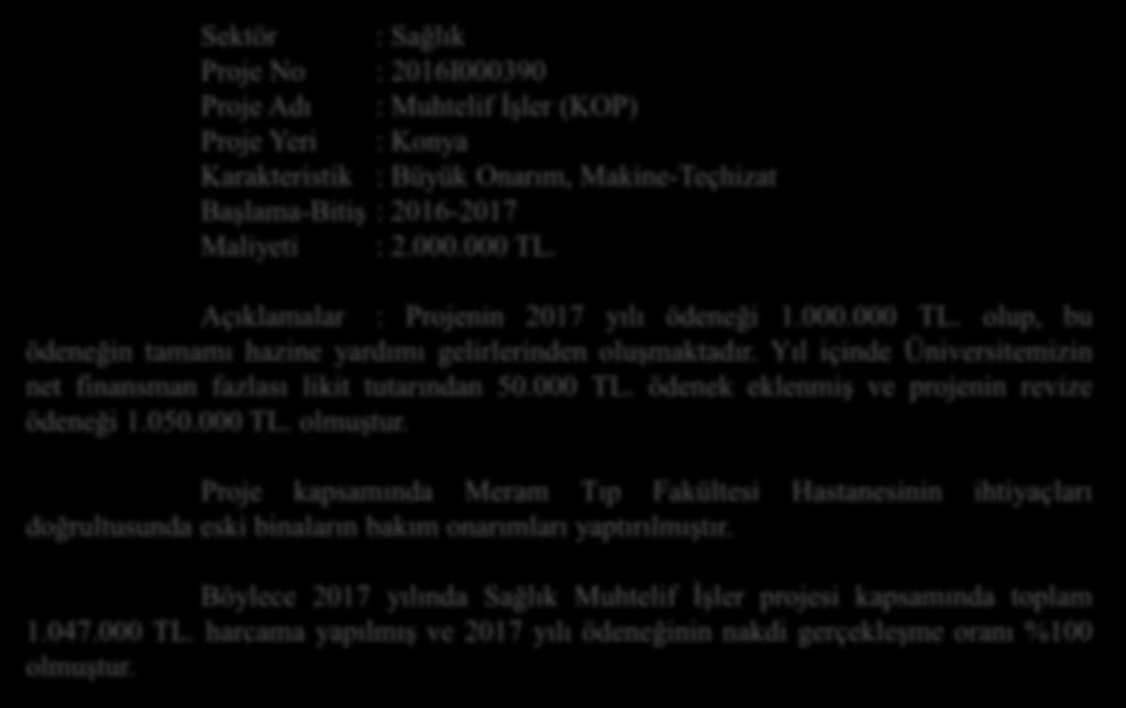 2.1.2- Özel Sektör / Sivil Toplum Kuruluşları İle İşbirliği İçinde Yürütülen Projeler Özel Sektör / Sivil Toplum Kuruluşları ile işbirliği içinde yürütülen proje yoktur. 2.2- Tamamlanan Projeler