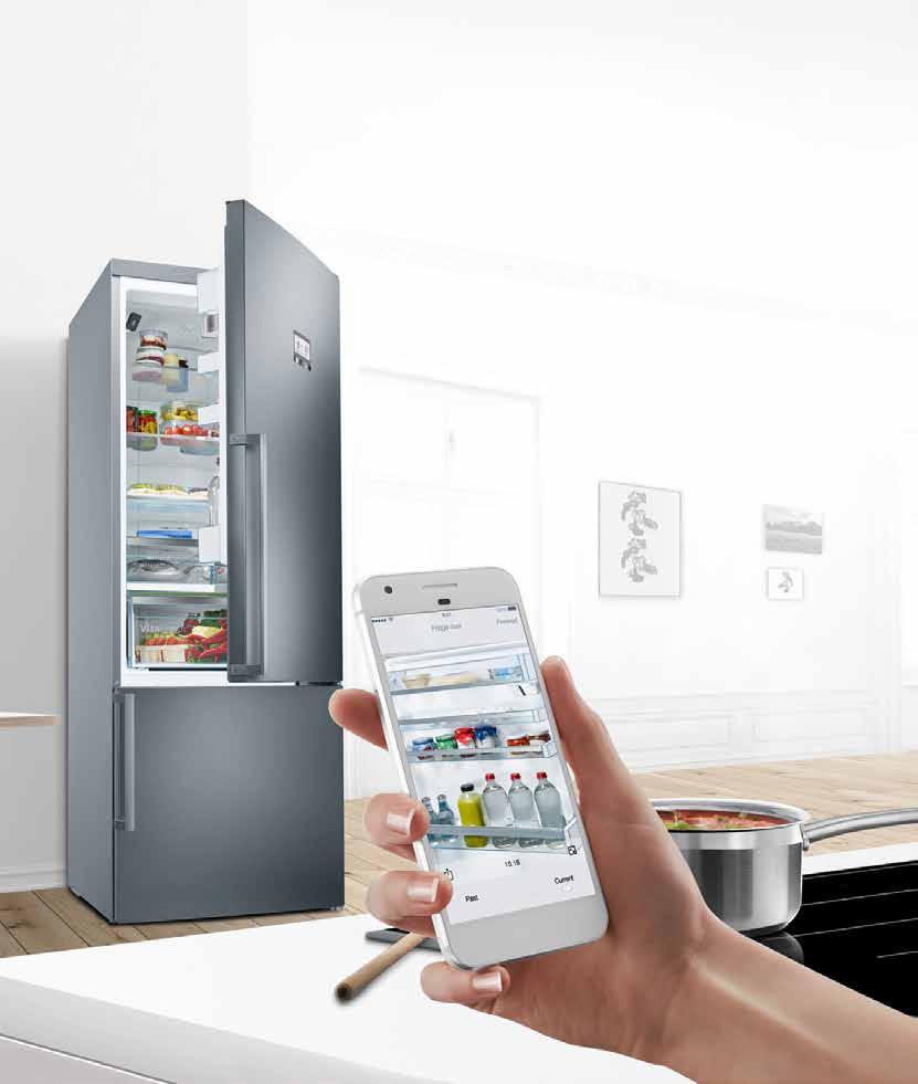 Yarını bugünden yaşatan Home Connect özellikli buzdolaplarının iç kameraları sayesinde artık ev aletlerinize akıllı telefonunuzdan veya tabletinizden kolayca bağlanıp buzdolabında ne var ne