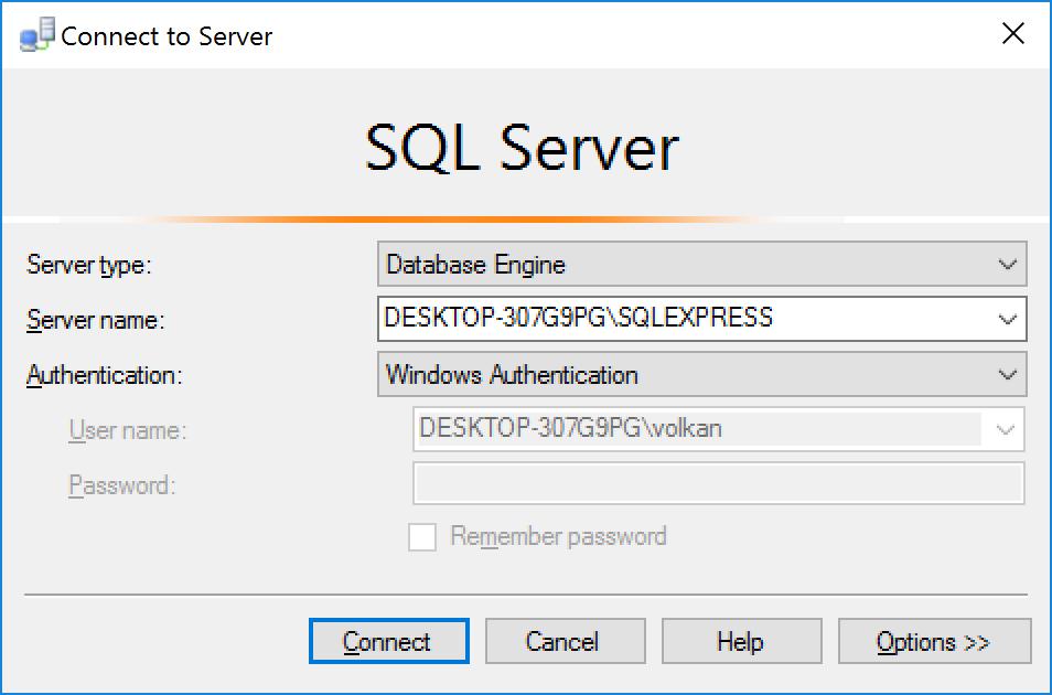 Server ismini SQL Server Management uygulamasından görebiliriz.