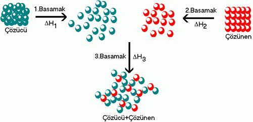 Hem çözücü taneciklerinin hem de çözünen taneciklerinin serbest kalması için H 1 ve H 2 kadar enerji harcanıyor.