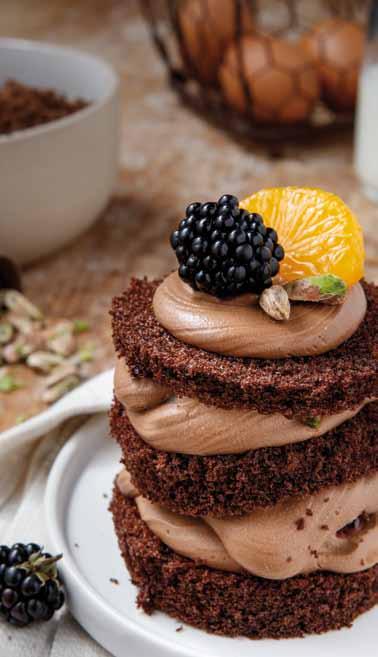 MANDALİNA BÖĞÜRTLENLİ Kakaolu kek katları arasında çikolatalı mus,