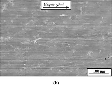 basınçlar altında  micrographs obtained from the wear samples of SAE 660 bronze tested at a constant oil flow