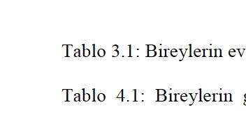 Tablo Listesi Sayfası Tablo Listesi Başlığı 16 pt, Times New Roman, Kalın Satır