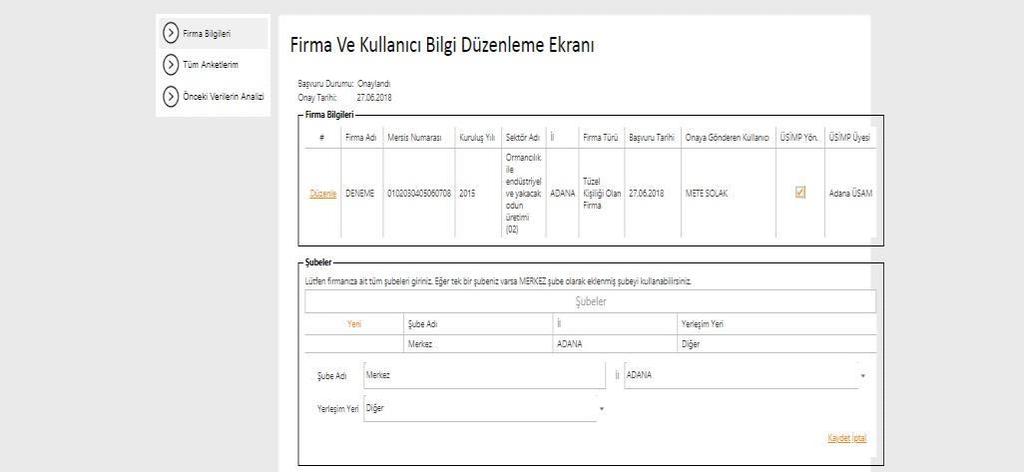 ÜSİMP İNOVASYON KARNESİ ÜYELİK GİRİŞİ VE KULLANIMI-11 Şube bilgilerinizde herhangi bir şubenizle