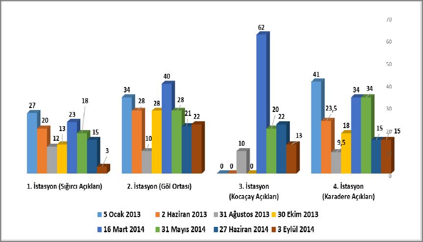 4.1.3 Türbidite Manyas Gölü nün türbiditesi her örneklemede, secchi diski ile yerinde ölçülmüştür. Ölçülen türbidite değerleri Şekil 4.3 ve Tablo C.3 de verilmiştir.