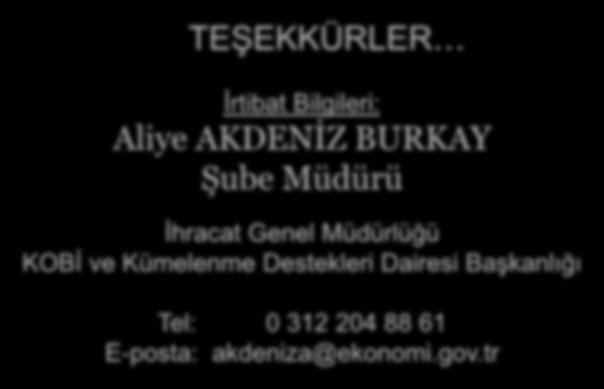 TEŞEKKÜRLER İrtibat Bilgileri: Aliye AKDENİZ BURKAY Şube