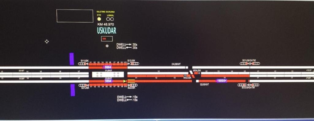 Resim 9 (Üsküdar M02 Makas ve S03 Sinyalin Trafik Kontrolörü Kumanda Masasından Görünüşü) 10023 numaralı trenin Makinisti saat 07:50 de kırmızı ihbar veren Üsküdar S03 Doğu giriş sinyalinde durduğunu