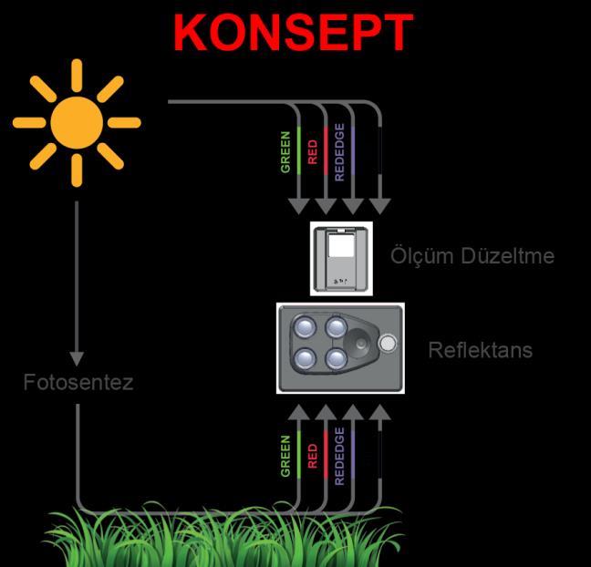 NDVI ÖLÇÜM Tarım amaçlı multispektral kamera Güneş algılayıcı (sunshine sensor) ile birlikte ölçüm düzeltme Güneş algılayıcı (sunshine sensor) ile birlikte reflektans üretimi Green, Red, Red Edge,