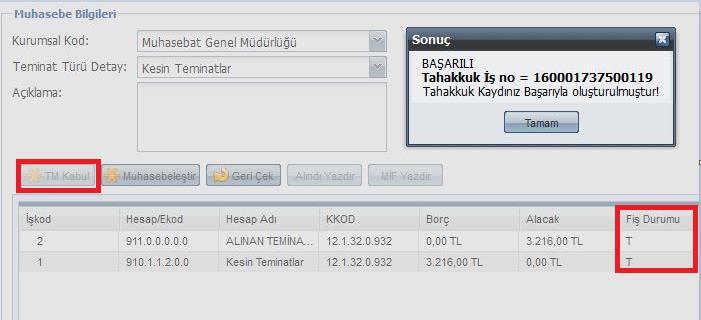 Teminat Türü Detay: Bu alan altında Taahhüt Kapsamında Alınan ve Taahhüt Kapsamı Dışında alınan teminat mektuplarına ait ana hesap ve alt hesap gruplarını göstermektedir.