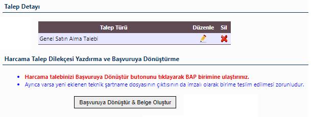 Harcama İşlemleri (1) 0 Bütçe kalemleri seçilerek Kayıt edilen harcama talebi, sisteme taslak olarak kaydedilir.