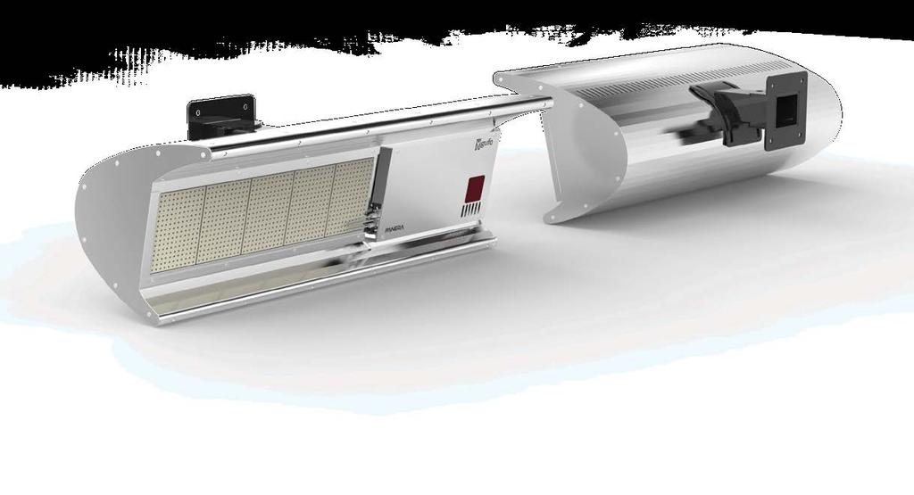 GufoNeo seramik radyan ısıtıcı, Kumanda panosu, ısıtıcı gövdesi ve ısı kalkanıyla birlikte yekpare olarak tasarlanmış olup ergonomik