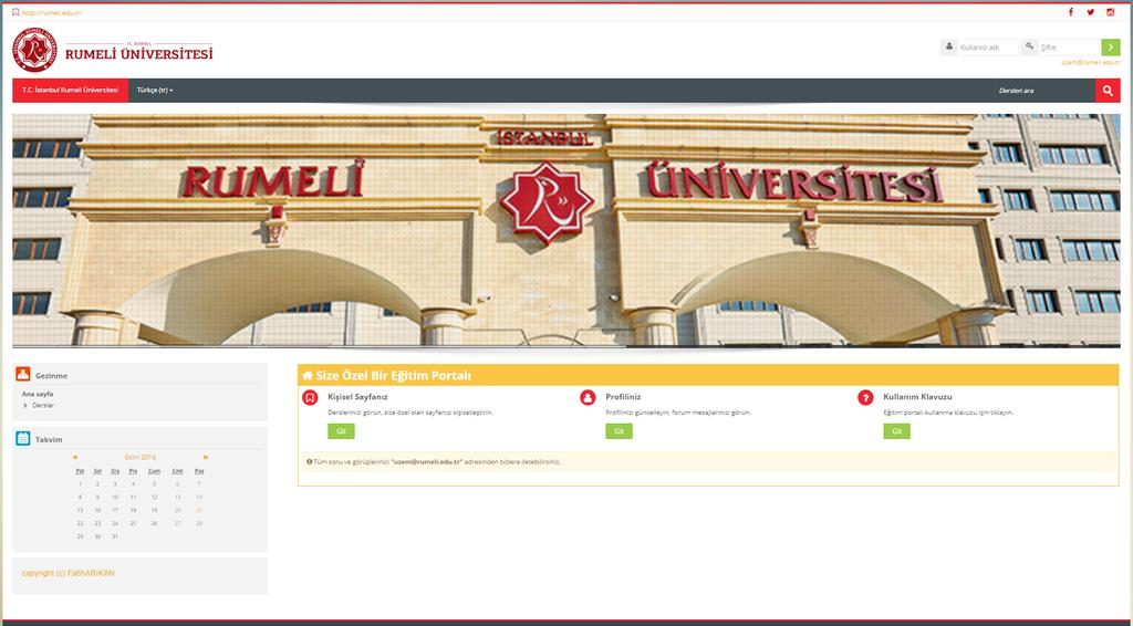 İstanbul Rumeli Üniversitesi Eğitim portalı sayfası görüntüsü şu şekildedir: Eğitim portalına ulaştığınızda karşınıza gelecek olan internet sayfasının sağ üst kısmında yer alan kullanıcı adı ve şifre