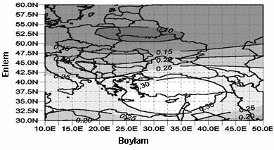 500 hpa jeopotansiyel yükseklikler ile benzer olduğunu anlatmaktadır. Bu şekilde, anlamlı ilişkilerin, Türkiye nin batısında kalan bölgelerde yoğunlaştığı görülmektedir.