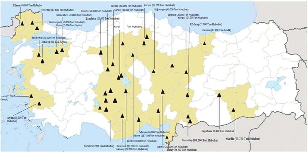 Şekil 1. Mevcut Lisanslı Depoların illere göre dağılımı (Kaynak: http://icticaret.gtb.gov.tr/istatistikler/lisansli-depoculuk) 2.