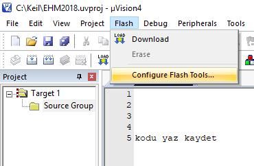 10) EHM2018.asm dosyasının içine kod yazılır ve kaydedilir. 11) Bu aşamadan sonra konfigürasyon ayarları yapılacaktır.