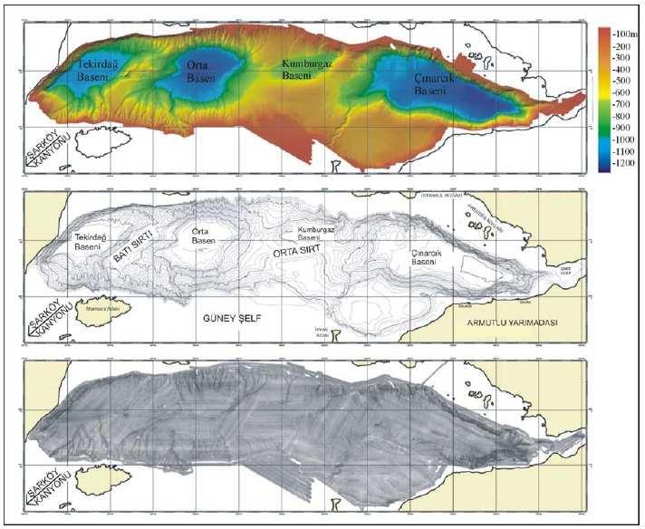 1.2.1 Morfolojisi Marmara Denizi nin taban morfolojisini oluşturan yapılar şelfler, yamaçlar, çukur düzlükleri ve yükselim sırtlarıdır.