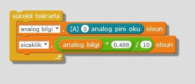 LM35 sensörü, analog olarak çıkış veren bir sensördür. Lineer olması, her sıcaklık değerine karşılık analog voltaj üretmektedir. Ürettiği gerilim değeri 0 ile 5 V arasındadır.